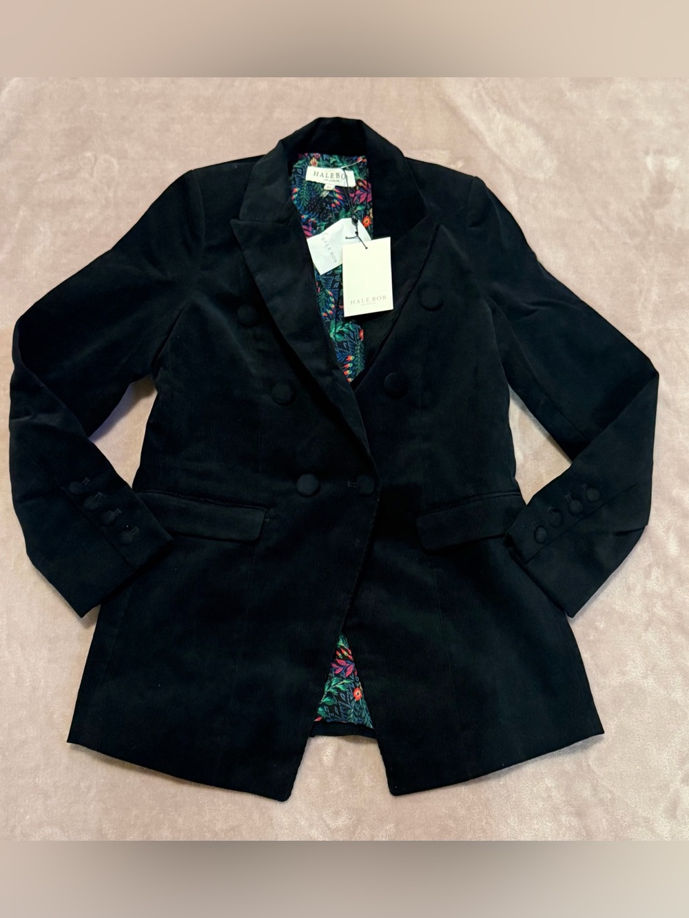 NWT Hale Bob Women’s Lea Corduroy Double breasted Blazer Black size XS